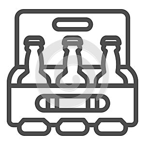 Box of beer line icon, beverage concept, case of beer with three bottles sign on white background, Pack of bottles icon
