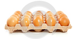 A box of brown chicken eggs