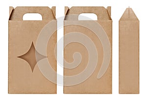 Box brown window Star shape cut out Packaging template, Empty kraft Box Cardboard isolated white background, Boxes Paper kraft