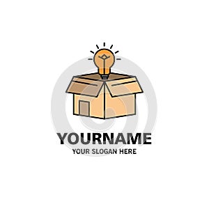 Box, Business, Idea, Solution, Bulb Business Logo Template. Flat Color