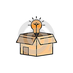 Box, Business, Idea, Solution, Bulb  Flat Color Icon. Vector icon banner Template