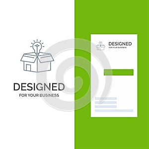 Box, Business, Idea, Solution, Bulb Grey Logo Design and Business Card Template