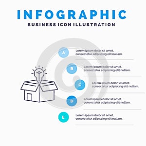 Box, Business, Idea, Solution, Bulb Line icon with 5 steps presentation infographics Background