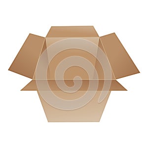 Box. Cardboard box mockup. Mail container. Brown recycling cardboard delivery box or postal parcel packaging, realistic