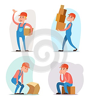 Box Cargo Freight Loading Delivery Shipment Loader Deliveryman Character Icon Cartoon Design Template Vector