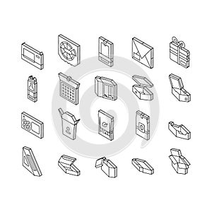 Box Carton Container Collection isometric icons set vector