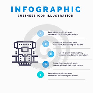 Box, Chamber, Cryogenic, Cryonics, Cryotherapy Line icon with 5 steps presentation infographics Background