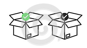 Box Check Icon. Vector isolated flat illustration of a box with a sign