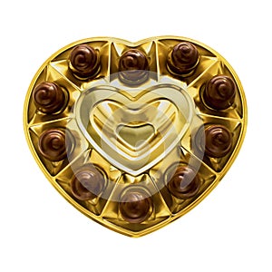Box of chocolates in the shape of a heart. Isolated white background