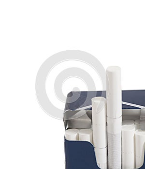 Box of cigarettes on a white