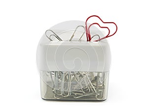 Box of clips with clip red heart