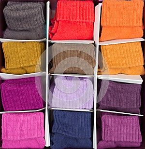 Box of colored clothing