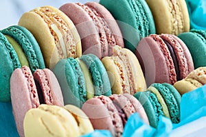 Box of colorful French Macarons