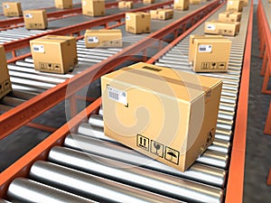 Box on conveyor roller.