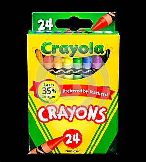 Box of Crayola Crayons on a black backdrop