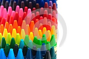 Box of crayons in a rainbow of colors