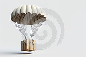 The box is descent on a parachute. Space for text.