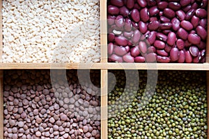 A box of different kinds of lentils