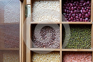 A box of different kinds of lentils