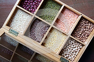 A box of different kinds of lentils