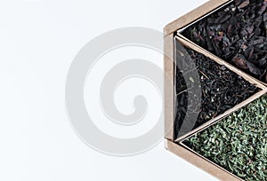 A box of forest herb teas close up  assorted teas
