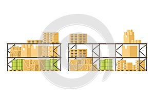 Box Freight Load and Goods on Shelf in Warehouse