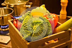 Box with fresh vegetables ready for cooking