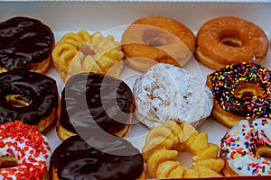 Box full of doughnuts, a dozen donuts