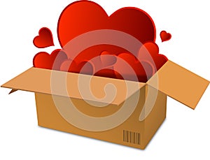 Box full of hearts with bar code