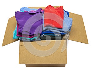 Box Full Of Neatly Folded Clothes Isolated photo