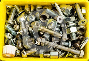 Box full of old bolts, different condition and size
