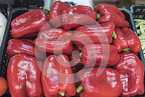 A box full of red peppers photo