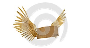 Box with gold wings flying box.3D illustration.