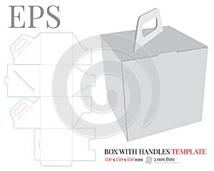 Box with handle template, vector with die cut