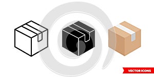 Box icon of 3 types color, black and white, outline. Isolated vector sign symbol