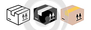 Box icon of 3 types: color, black and white, outline. Isolated vector sign symbol. eps 10