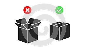 Box Icon Set. Vector set of open and closed boxes