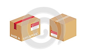 box with Indonesia flag icon set, cardboard delivery package made in Indonesia