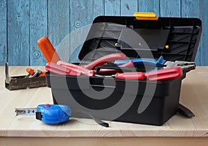 The tool box on the table. Workshop.