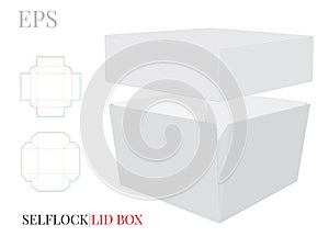 Box with Lid Template. Vector with Die Cut / Laser Cut Layers. White, clear, blank, isolated Square Box with lid mock up