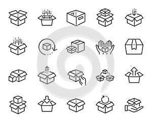 Box line icons. Package, delivery boxes, cargo box. Vector