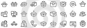 Box line icons. Package, delivery boxes, cargo box. Vector