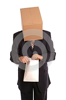 Box man opening envelope
