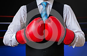 Box manager is fighting and boxing in ring