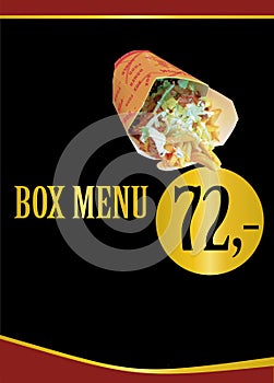 Box menu. Fast food advertisements. Menu plaques. Menu design.