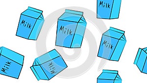 Box with milk on a white background, vector illustration, pattern, seamless illustration. a large blue cardboard box with a drink