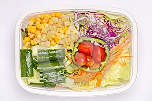 A box of mixed fresh vegetables salad, diet and healthy food con