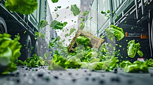 Box of Napa cabbage falls off a truck onto the road. Illustrating vegetable damage during transportation due to truck