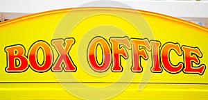 Box office sign in yellow, orange and red color.