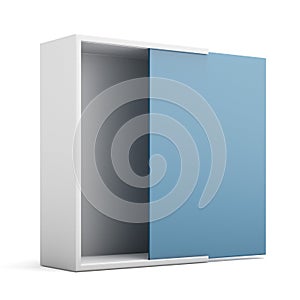 Box opened with blue door